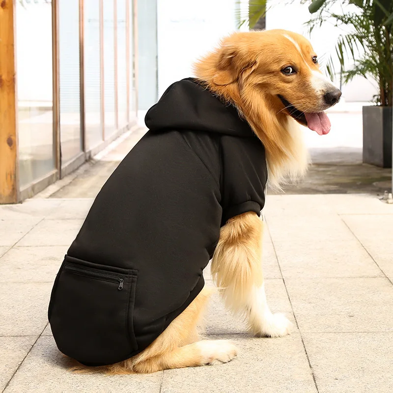 Pet Hoodies for Large Dogs Spring and Autumn Fleece Golden Retriever Sweatshirt with Hat and Zip Pocket Pet Clothing