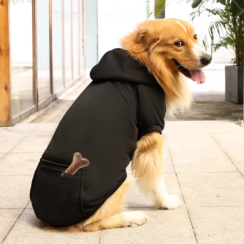 Pet Hoodies for Large Dogs Spring and Autumn Fleece Golden Retriever Sweatshirt with Hat and Zip Pocket Pet Clothing