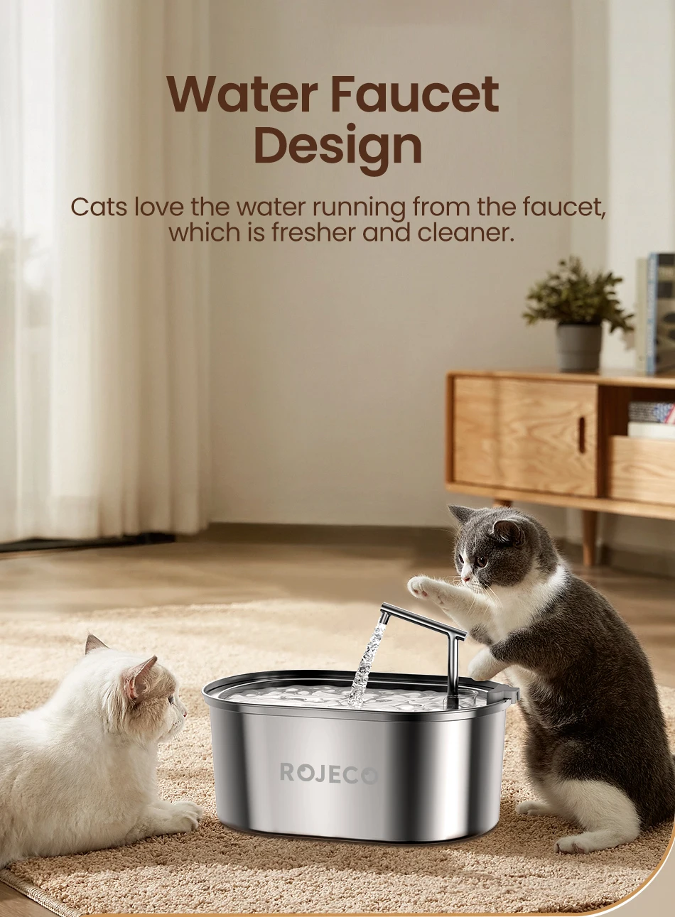 ROJECO Stainless Steel Cat Water Fountain Automatic Cat Drinker Drinking Fountain For Cats Dogs Pet Water Dispenser Accessories