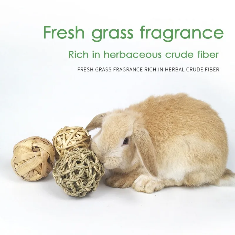 5PCS Rabbit Ball Toys Bunny Treats Toys For Teething Small Animal Chew Toys Grass Ball For Dwarf Hamster Rabbits Guinea Pigs Ger