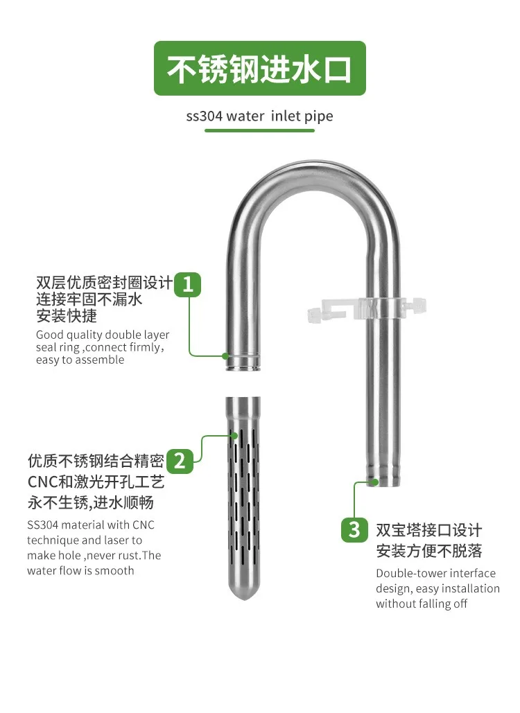 ZRDR Fish Tank Inlet and Outlet Filter Stainless Steel Tube Extendable Component Anti Fish and Shrimp Aquarium Filter 12mm/16mm