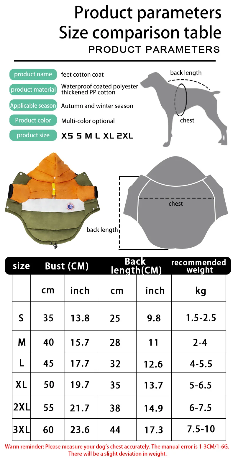 Waterproof Warm Winter Pet Jacket Cotton Puppy Costume French Bulldog Outfit Coat Chihuahua Clothing Vest For Small Dogs Suit