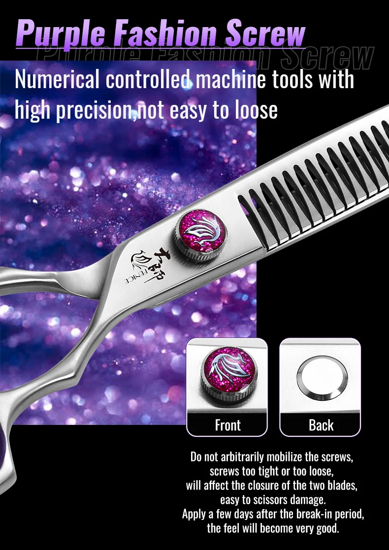 Fenice 7.0/7.5/8.0 inch Professional Pet Grooming Shears Fishbone Teeth Straight/Curved Chunker Scissors JP440C Groomer Tools