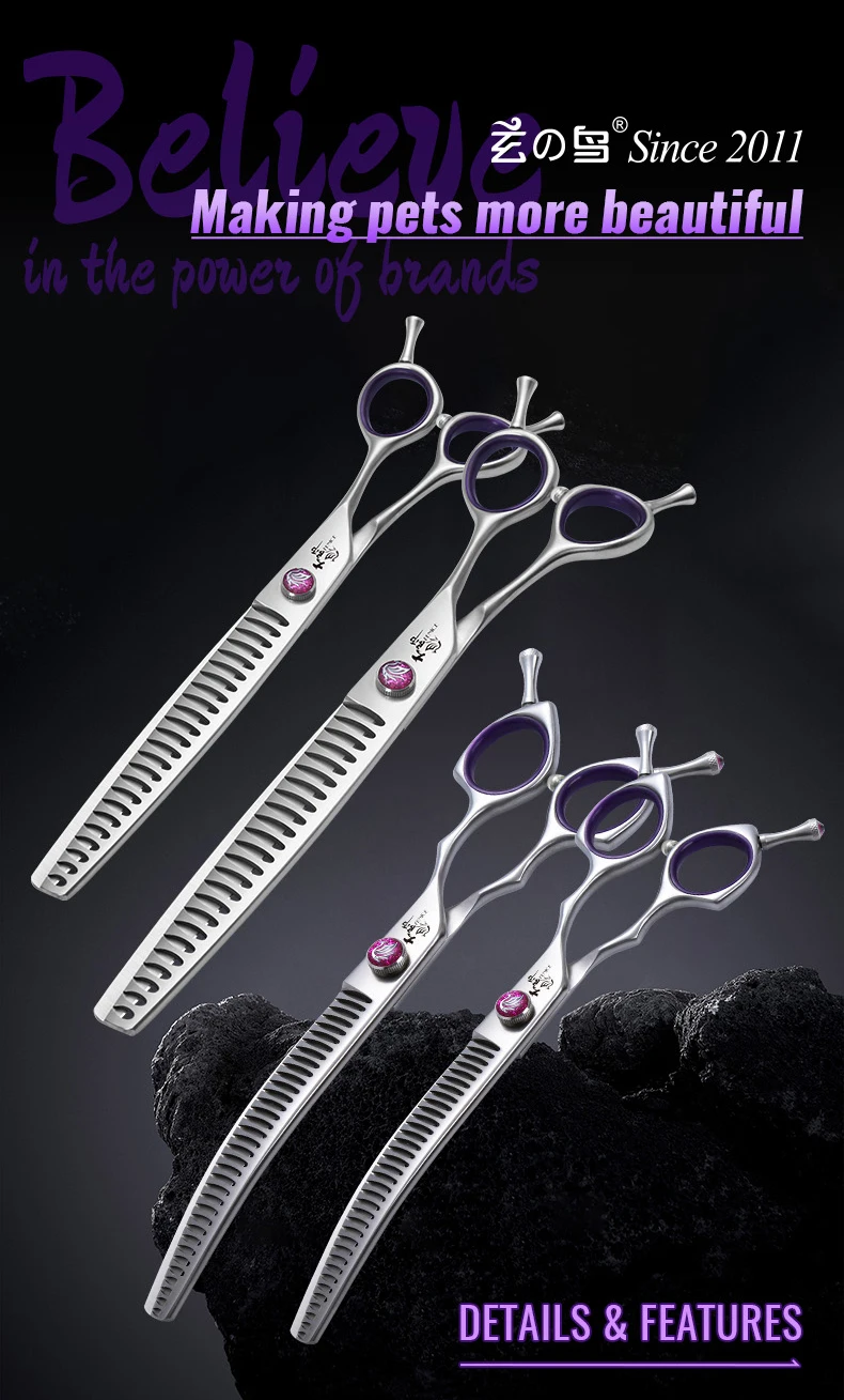 Fenice 7.0/7.5/8.0 inch Professional Pet Grooming Shears Fishbone Teeth Straight/Curved Chunker Scissors JP440C Groomer Tools