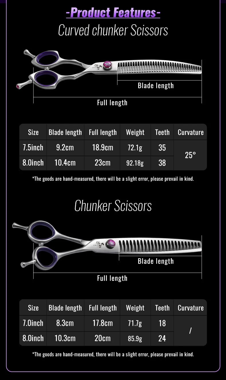 Fenice 7.0/7.5/8.0 inch Professional Pet Grooming Shears Fishbone Teeth Straight/Curved Chunker Scissors JP440C Groomer Tools