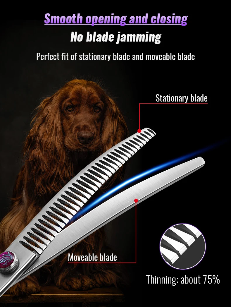 Fenice 7.0/7.5/8.0 inch Professional Pet Grooming Shears Fishbone Teeth Straight/Curved Chunker Scissors JP440C Groomer Tools