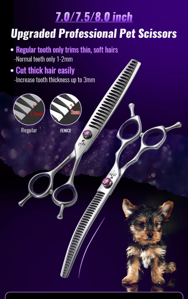 Fenice 7.0/7.5/8.0 inch Professional Pet Grooming Shears Fishbone Teeth Straight/Curved Chunker Scissors JP440C Groomer Tools
