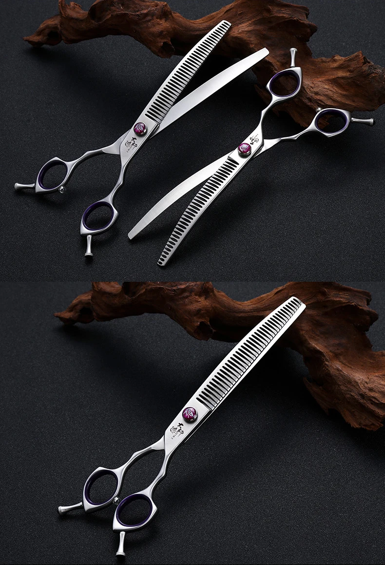 Fenice 7.0/7.5/8.0 inch Professional Pet Grooming Shears Fishbone Teeth Straight/Curved Chunker Scissors JP440C Groomer Tools
