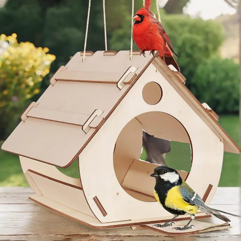 Hanging wooden bird feeders Aviary DIY assembled outdoor garden decorative feeders Birdcage Birdhouse
