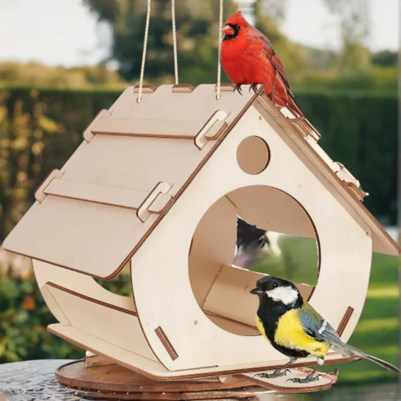 Hanging wooden bird feeders Aviary DIY assembled outdoor garden decorative feeders Birdcage Birdhouse