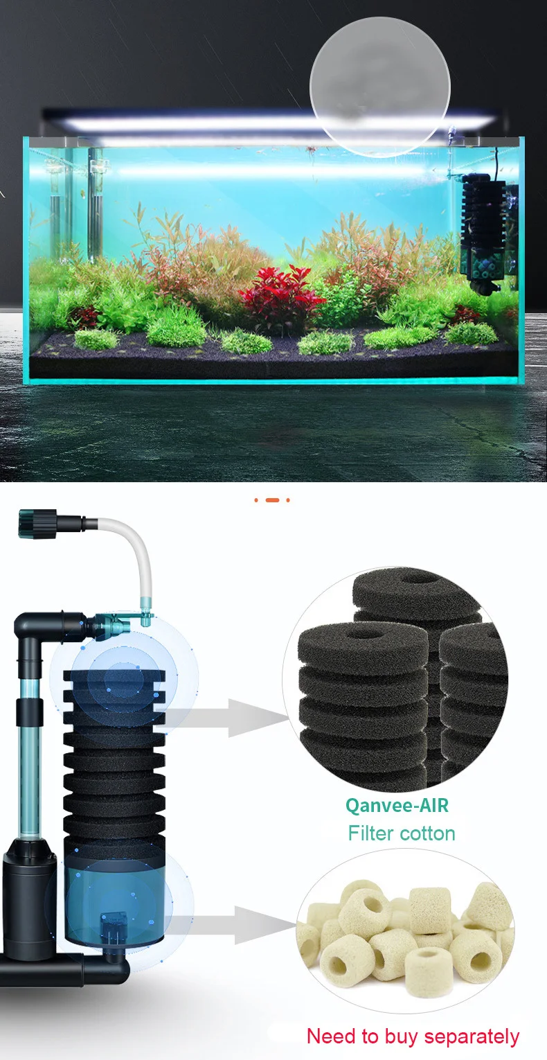 Qanvee Electric Water Sponge USB Purifier Biological Oxygen Fish Tank Filter Foam Aquarium Accessories Filtro Akvarium Canister