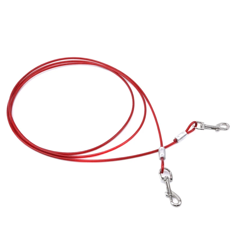 High Quality 5mm*3m Lengthen Steel Wire Dogs Rope Chain Durable Double-end Dogs Leash Cable Dual Heads Metal Hooks Pet Supplies