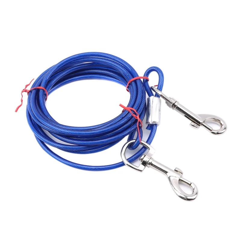 High Quality 5mm*3m Lengthen Steel Wire Dogs Rope Chain Durable Double-end Dogs Leash Cable Dual Heads Metal Hooks Pet Supplies