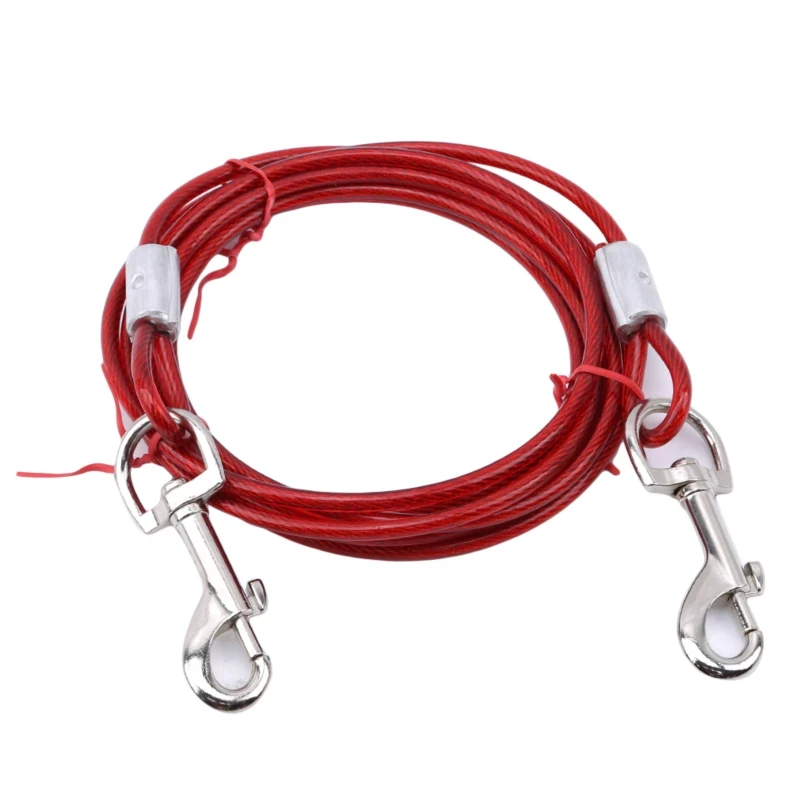 High Quality 5mm*3m Lengthen Steel Wire Dogs Rope Chain Durable Double-end Dogs Leash Cable Dual Heads Metal Hooks Pet Supplies