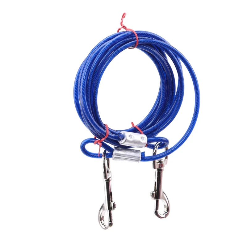 High Quality 5mm*3m Lengthen Steel Wire Dogs Rope Chain Durable Double-end Dogs Leash Cable Dual Heads Metal Hooks Pet Supplies