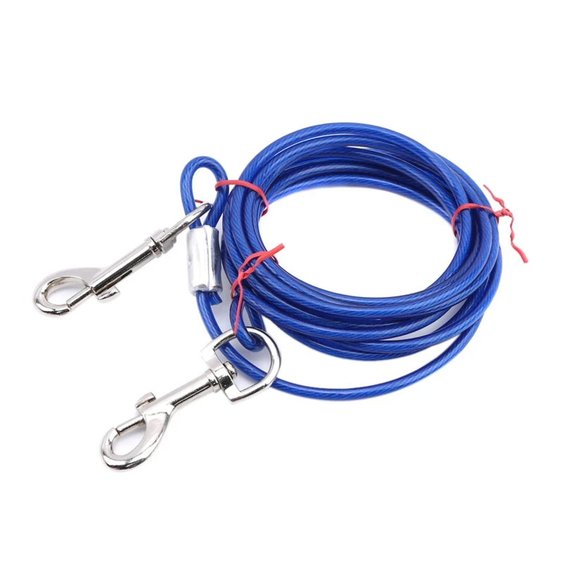 High Quality 5mm*3m Lengthen Steel Wire Dogs Rope Chain Durable Double-end Dogs Leash Cable Dual Heads Metal Hooks Pet Supplies