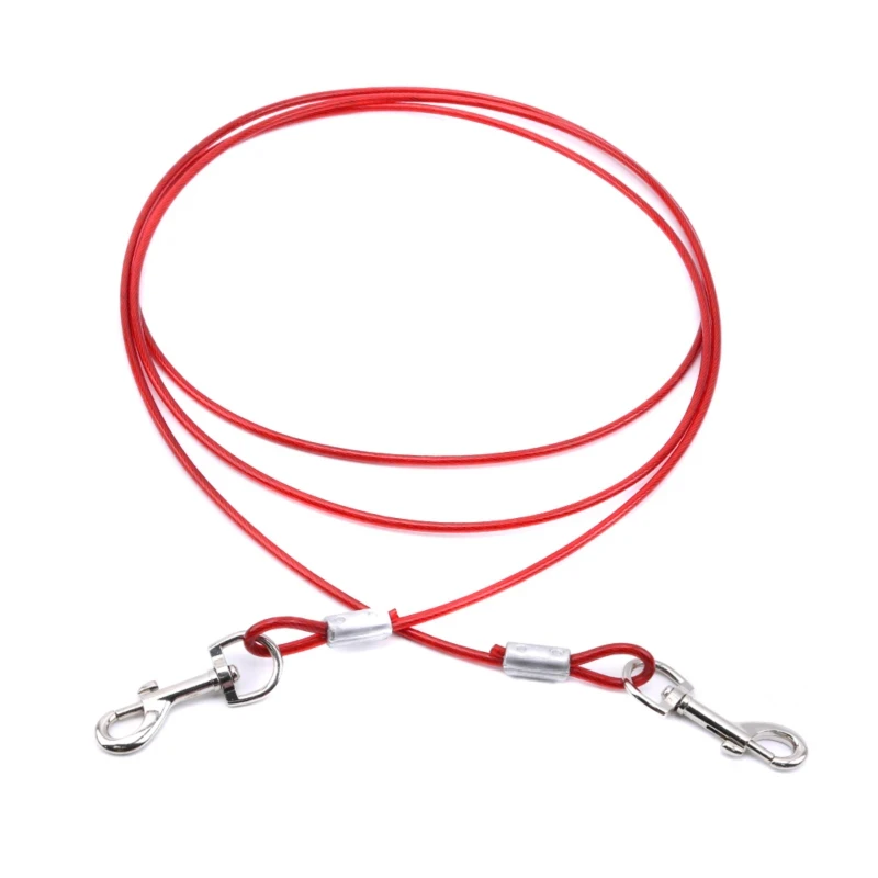 High Quality 5mm*3m Lengthen Steel Wire Dogs Rope Chain Durable Double-end Dogs Leash Cable Dual Heads Metal Hooks Pet Supplies