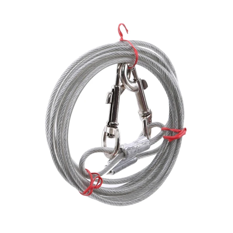 High Quality 5mm*3m Lengthen Steel Wire Dogs Rope Chain Durable Double-end Dogs Leash Cable Dual Heads Metal Hooks Pet Supplies
