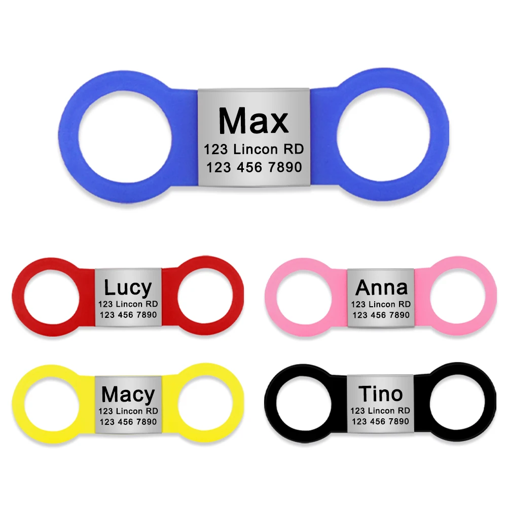 Nameplate Engraved Id Tag Dog Cat Collar Stainless Personalized Silicone Customize Anti-lost Accessory