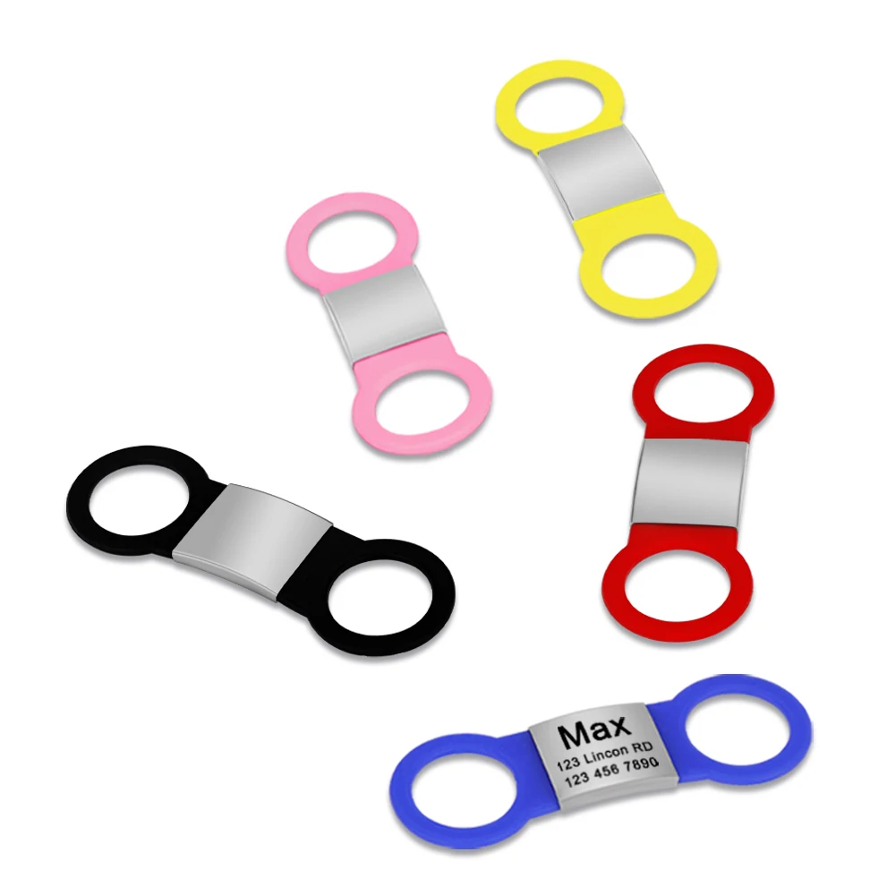 Nameplate Engraved Id Tag Dog Cat Collar Stainless Personalized Silicone Customize Anti-lost Accessory