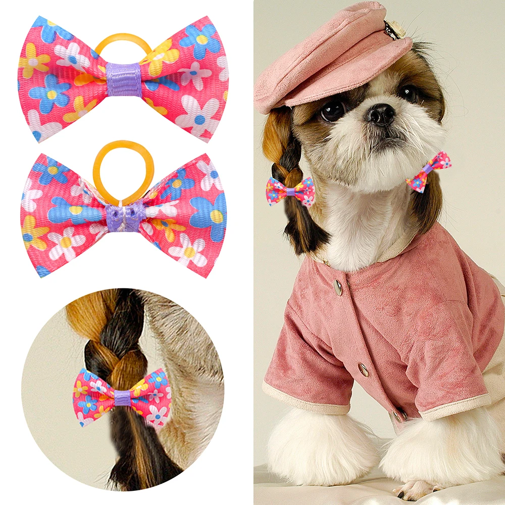 30PCS Small Dog Bows Pet Dog Hair Accessories Rubber Bands Small Dog Cat Hair Bows For Dogs Cats Grooming Products