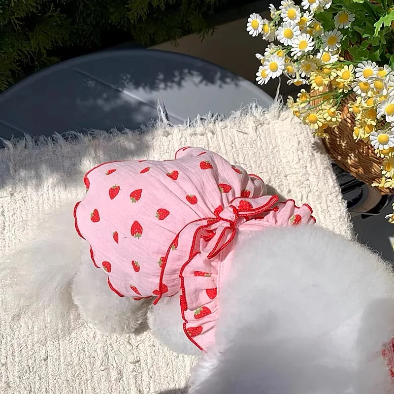 Strawberry Print Pet Dog Dress 2026 Dog Clothes Cute Bow Summer Puppy Costume Chihuahua French Bulldog Clothing Cat Dog Swimsuit