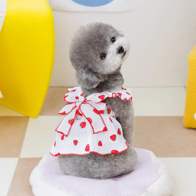 Strawberry Print Pet Dog Dress 2026 Dog Clothes Cute Bow Summer Puppy Costume Chihuahua French Bulldog Clothing Cat Dog Swimsuit