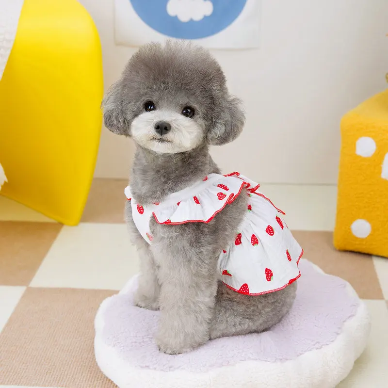 Strawberry Print Pet Dog Dress 2026 Dog Clothes Cute Bow Summer Puppy Costume Chihuahua French Bulldog Clothing Cat Dog Swimsuit
