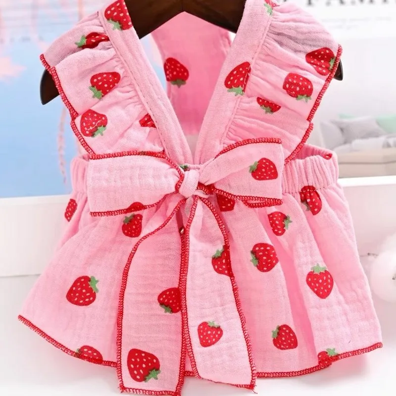 Strawberry Print Pet Dog Dress 2026 Dog Clothes Cute Bow Summer Puppy Costume Chihuahua French Bulldog Clothing Cat Dog Swimsuit