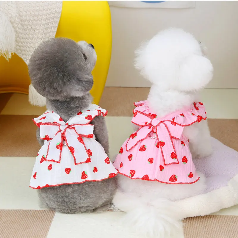 Strawberry Print Pet Dog Dress 2026 Dog Clothes Cute Bow Summer Puppy Costume Chihuahua French Bulldog Clothing Cat Dog Swimsuit