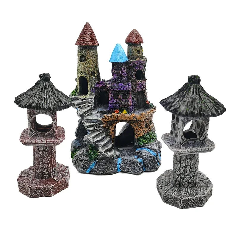 New Resin Artificial Fish Tank Ancient Castle Decoration Aquarium Rock Cave Building Decoration Aquatic Landscaping Ornament
