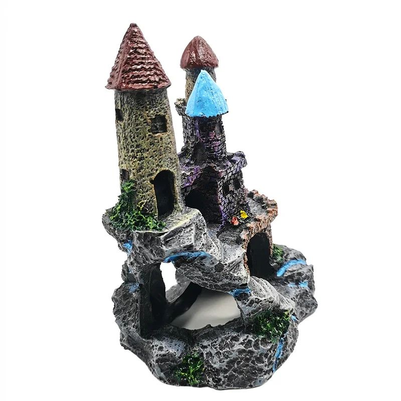 New Resin Artificial Fish Tank Ancient Castle Decoration Aquarium Rock Cave Building Decoration Aquatic Landscaping Ornament