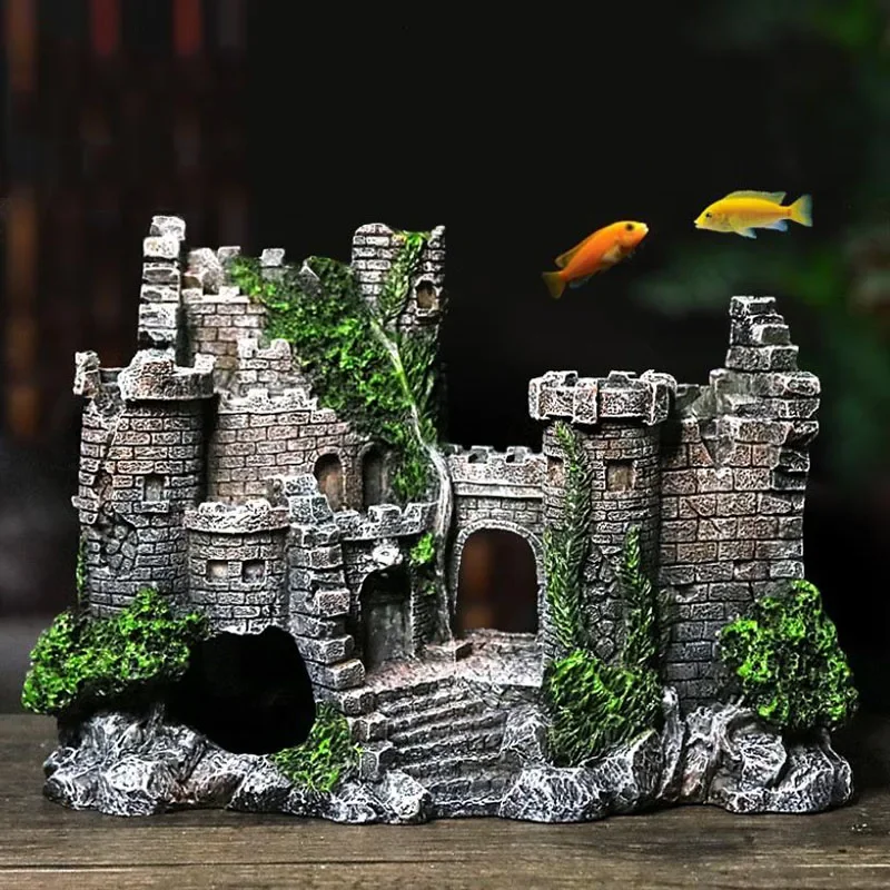 New Resin Artificial Fish Tank Ancient Castle Decoration Aquarium Rock Cave Building Decoration Aquatic Landscaping Ornament