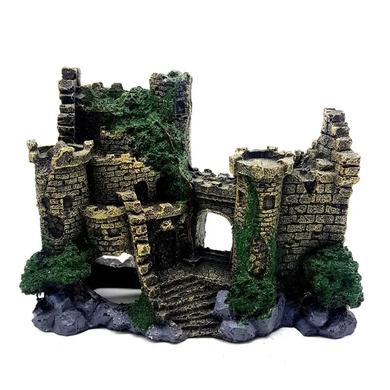 New Resin Artificial Fish Tank Ancient Castle Decoration Aquarium Rock Cave Building Decoration Aquatic Landscaping Ornament
