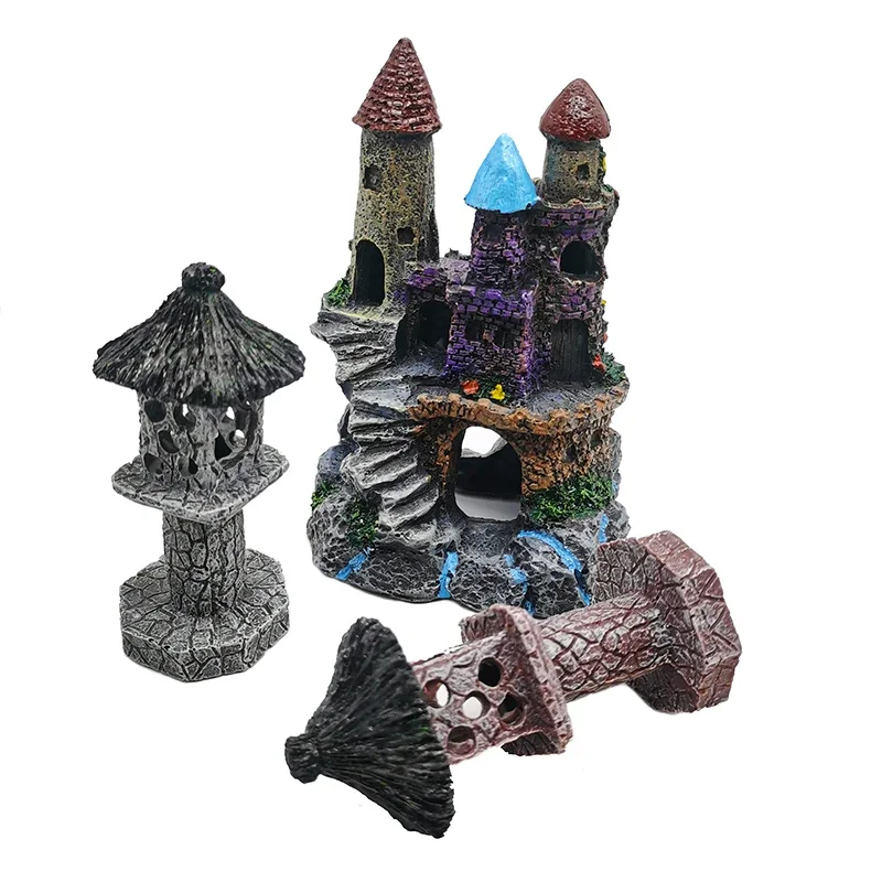 New Resin Artificial Fish Tank Ancient Castle Decoration Aquarium Rock Cave Building Decoration Aquatic Landscaping Ornament