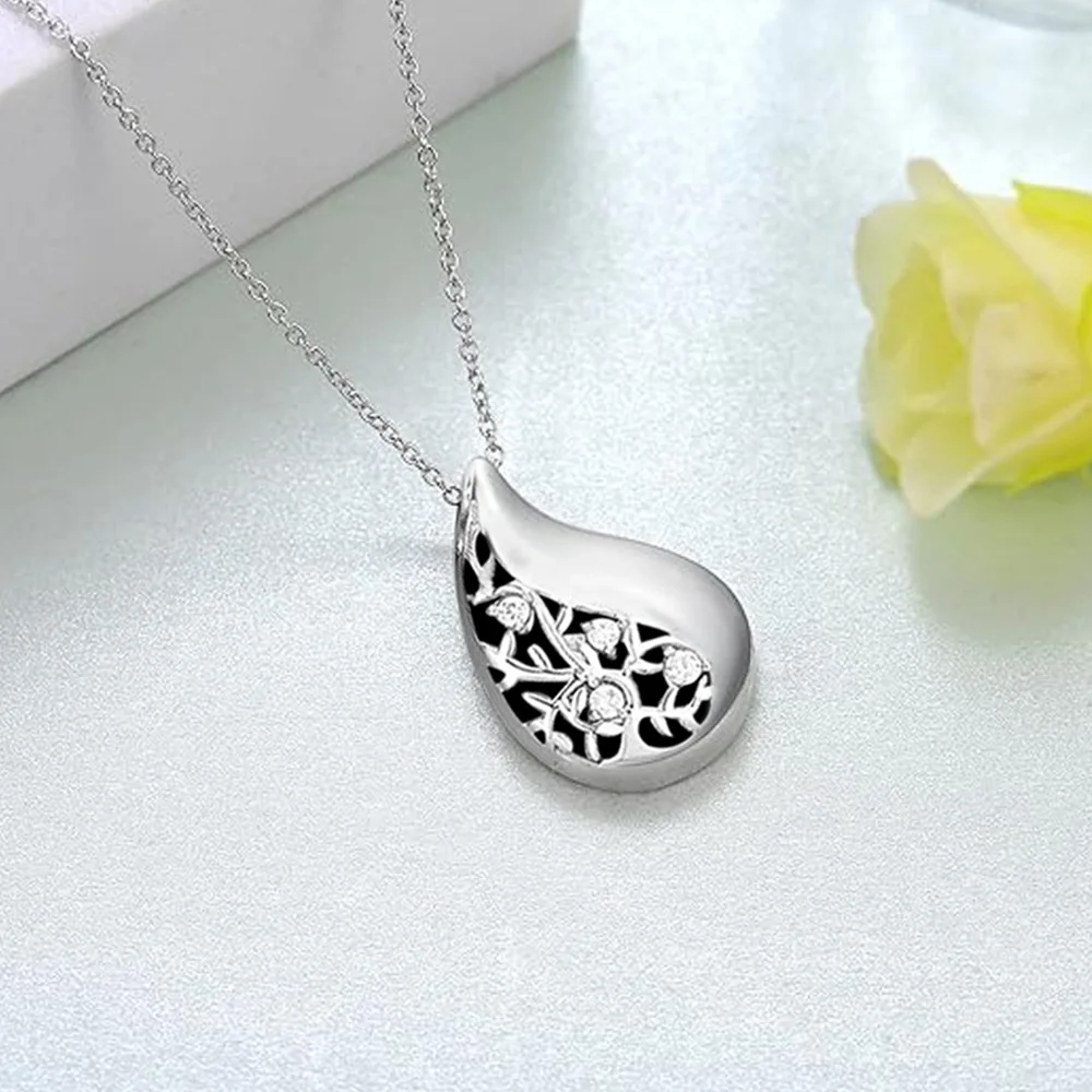 Cremation Jewelry Teardrop Urn Necklace for Ashes Stainless Steel Memorial Pendant for Ashes Memory Necklace Gift