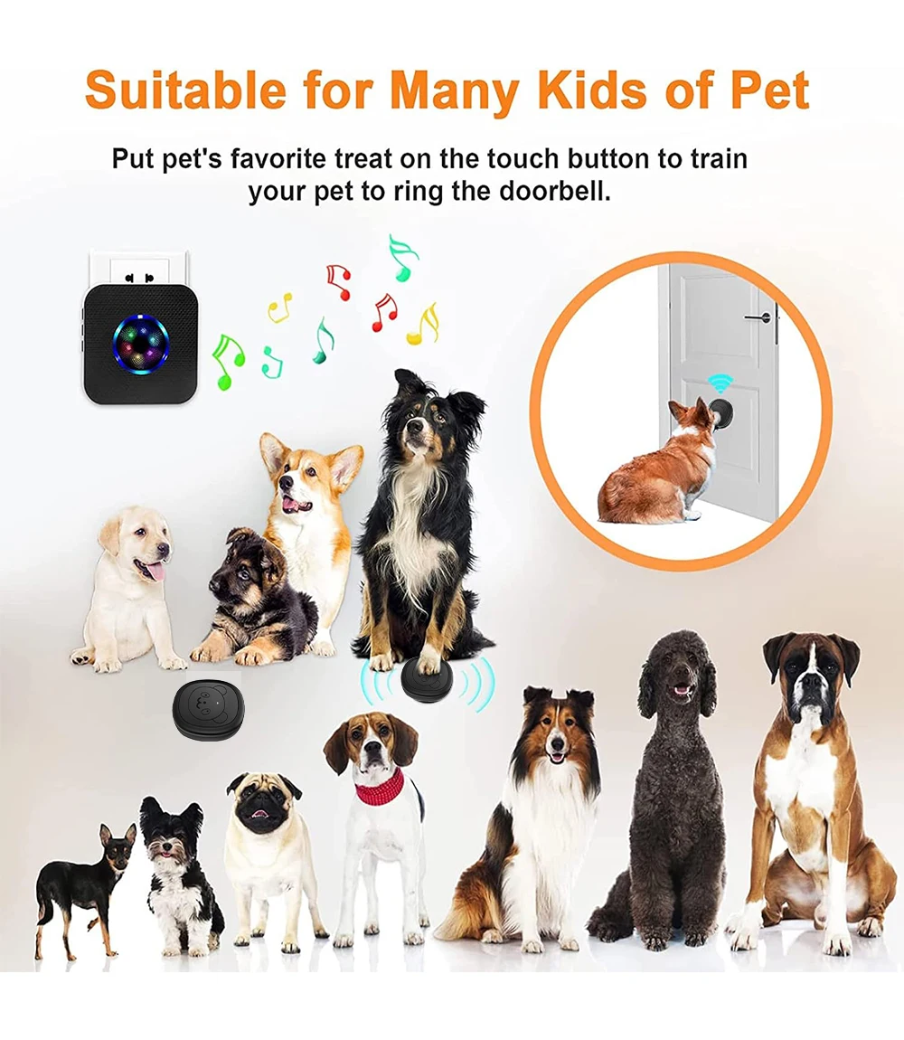 Smart Dog Doorbell Wireless for Potty Training Doggie Food Chime Door Bell Touch Button for Pet Puppy Ring to Go Outside KONLEN