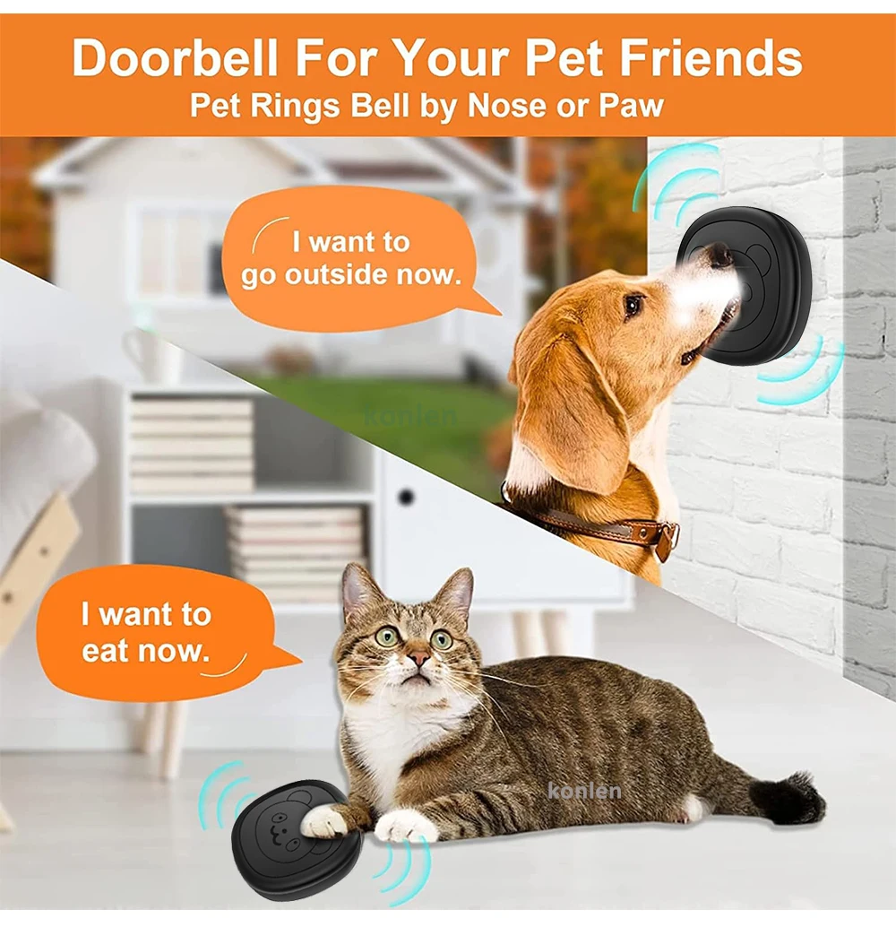 Smart Dog Doorbell Wireless for Potty Training Doggie Food Chime Door Bell Touch Button for Pet Puppy Ring to Go Outside KONLEN