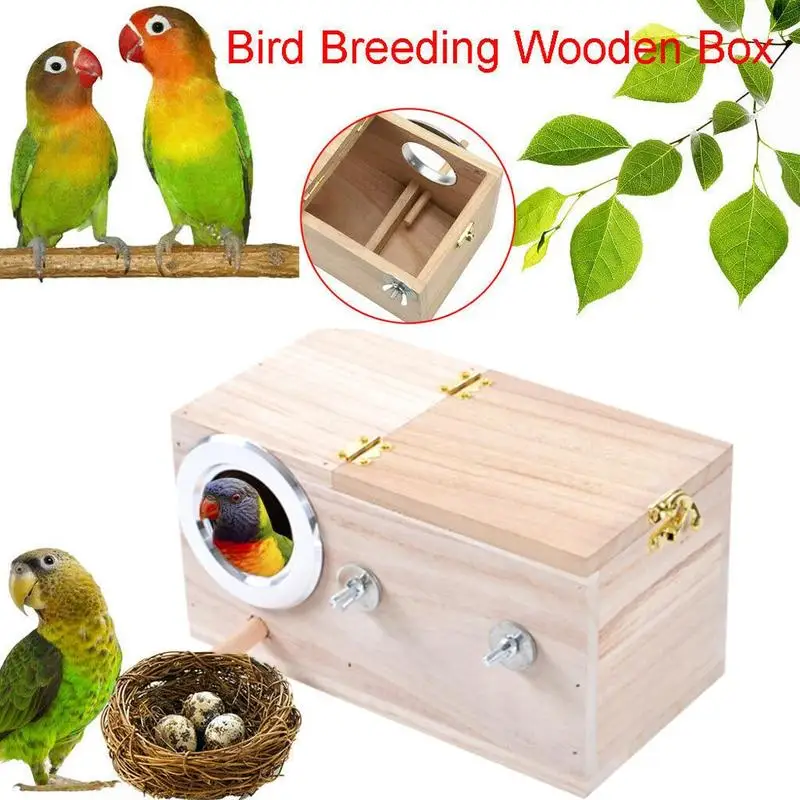 Wood Parrot Breeding Box Bird House Nest Breeding Decorative Pet Decoration Home Balcony Cages Accessories N0W8