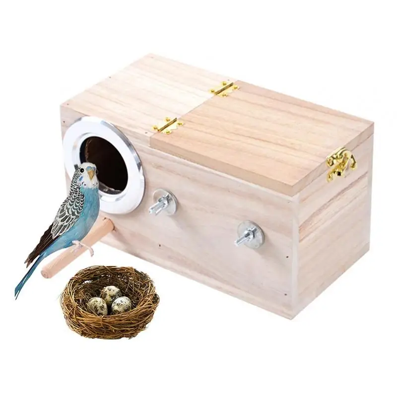 Wood Parrot Breeding Box Bird House Nest Breeding Decorative Pet Decoration Home Balcony Cages Accessories N0W8