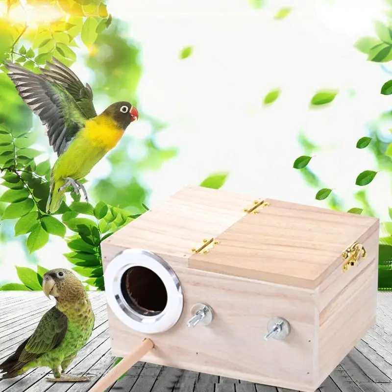 Wood Parrot Breeding Box Bird House Nest Breeding Decorative Pet Decoration Home Balcony Cages Accessories N0W8