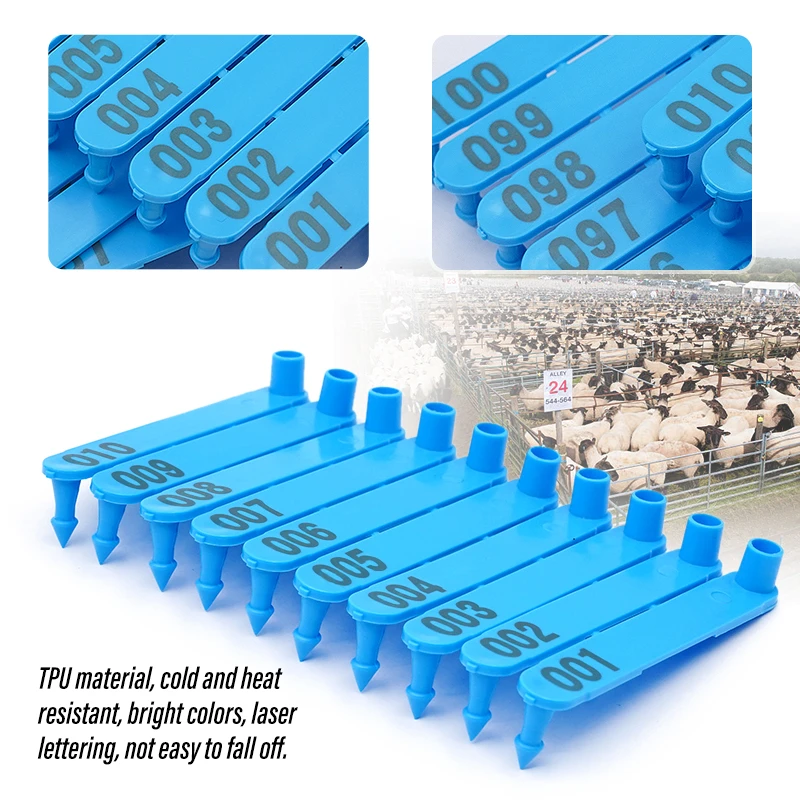 100pcs Animal Goat Ear Tags WIth Numbers Blue Color Dog Rabbits Sheep Ear Tags Nylon Material Sheep Laser Ear Tag No.001-500