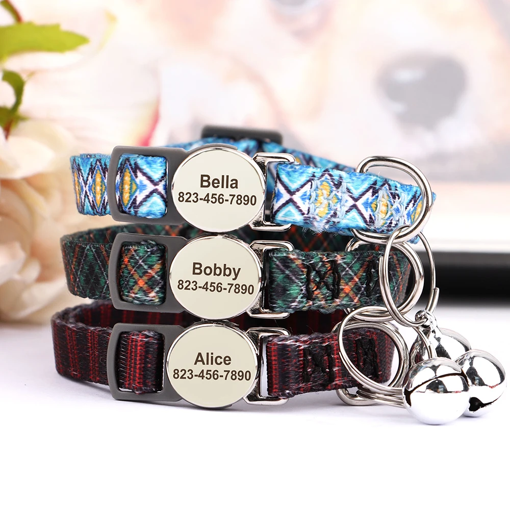 Personalized Cat ID Collar Anti-lost Puppy Cats Name Collars Custom Pet ID Name Tag Collars For Small Dogs Cats Bell Accessories
