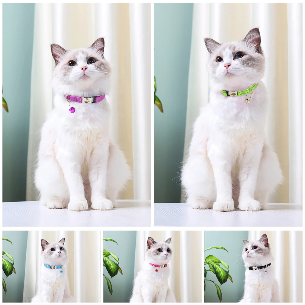 Personalized Cat ID Collar Anti-lost Puppy Cats Name Collars Custom Pet ID Name Tag Collars For Small Dogs Cats Bell Accessories
