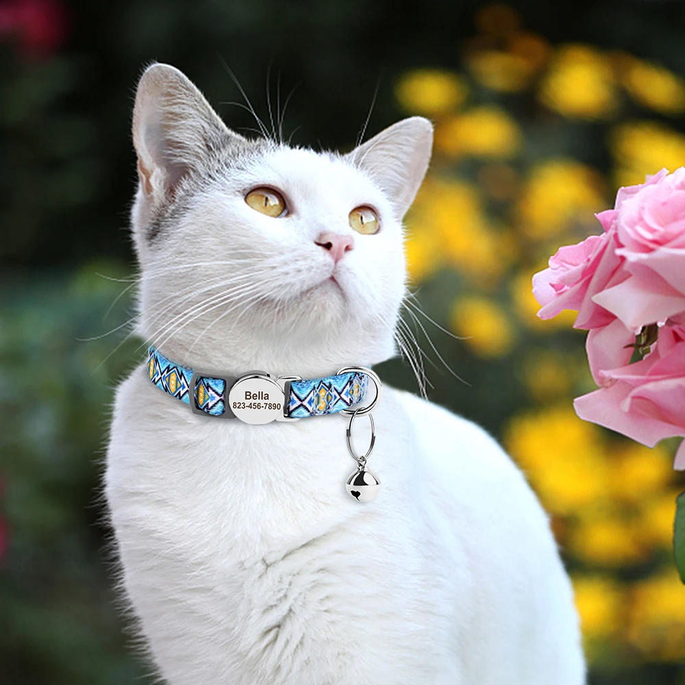 Personalized Cat ID Collar Anti-lost Puppy Cats Name Collars Custom Pet ID Name Tag Collars For Small Dogs Cats Bell Accessories