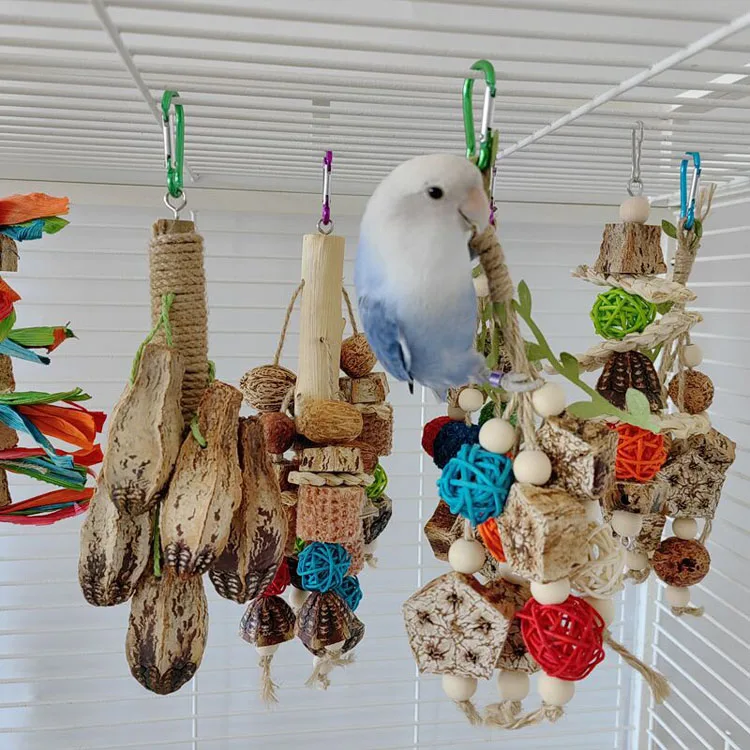Bird Toys Colorful Hanging Chew Parrot Toys Parakeet Puzzle Training Relief Bite String Cage Decorative Bird Accessories
