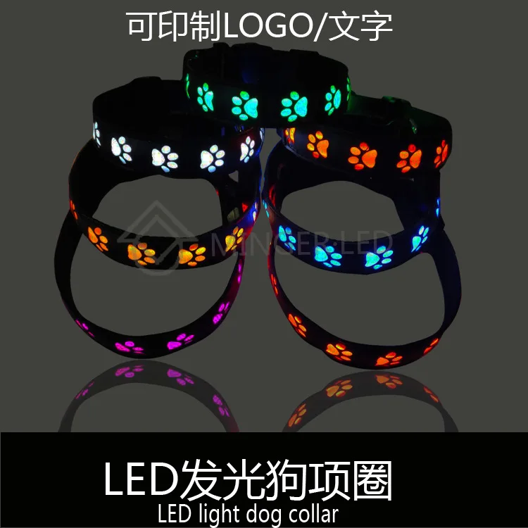 LED Luminous Dog Collar with Paw Safety Lights Anti-Lost Light Warning Pet Tag for Dog Walking Puppy Accessories Anti-Car Accide