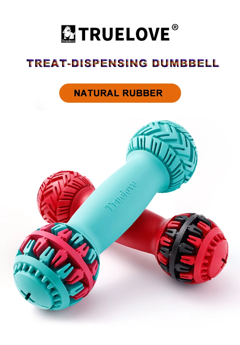 Truelove Pet Super Durable Leak-proof Treat Dispenser Dog Toy Dumbbell Slow Feeder IQ Training Playing Teething Dog TLT2606