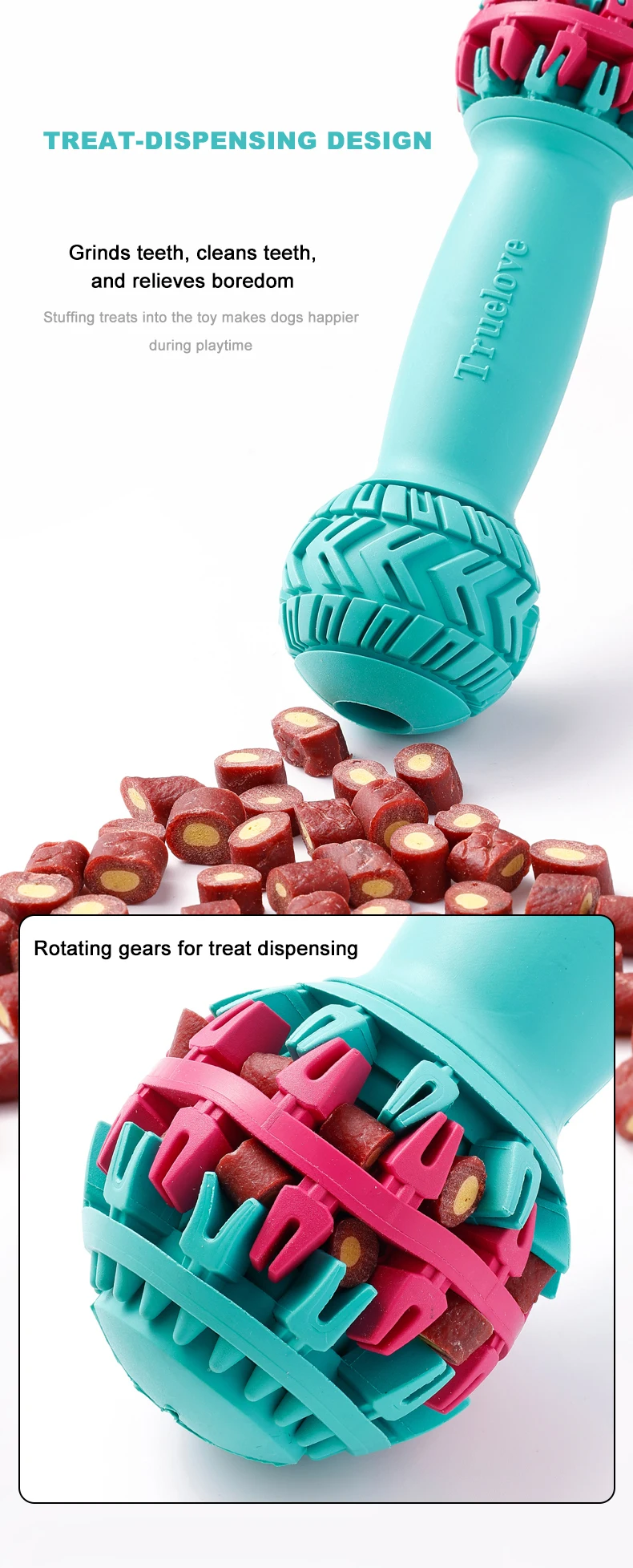 Truelove Pet Super Durable Leak-proof Treat Dispenser Dog Toy Dumbbell Slow Feeder IQ Training Playing Teething Dog TLT2606