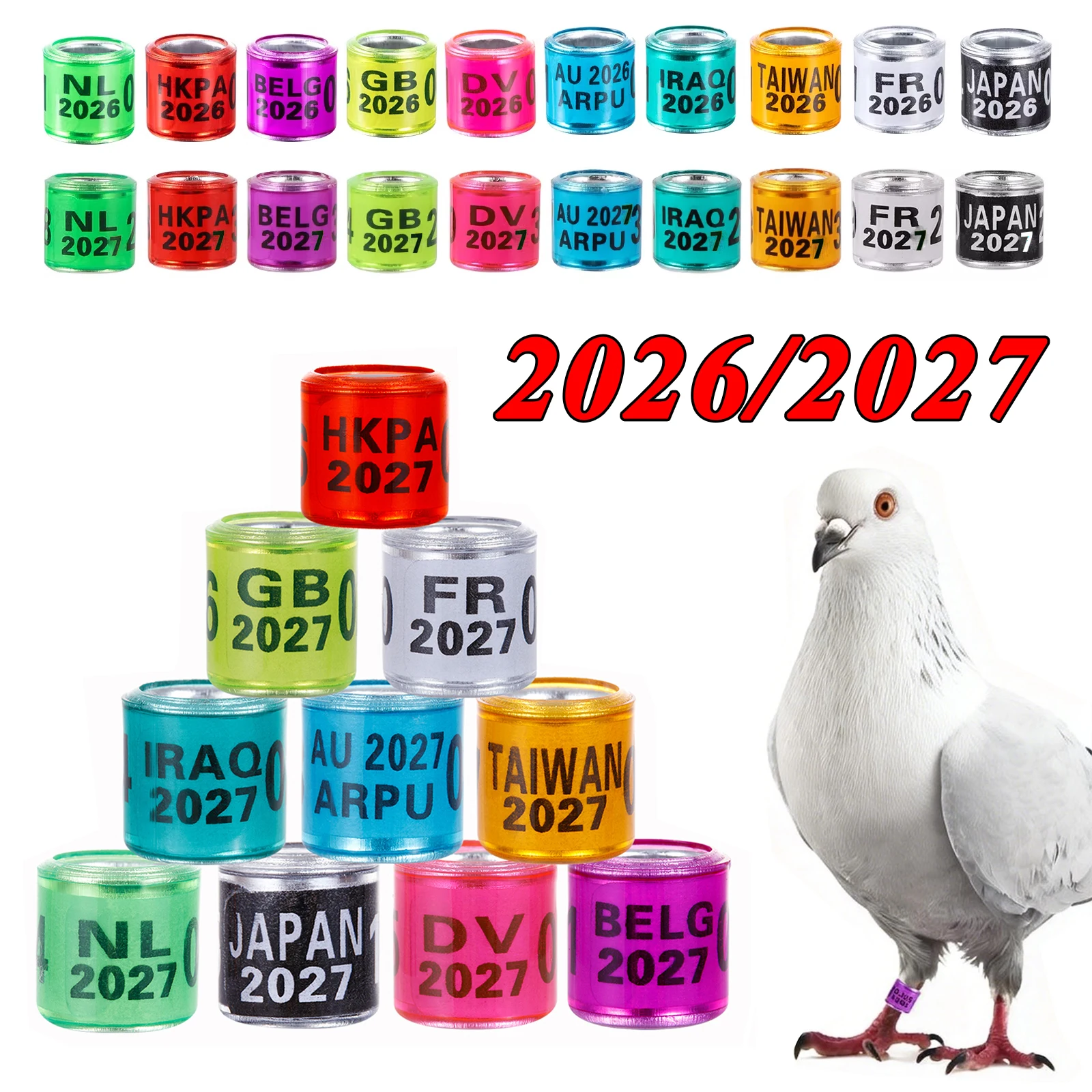 100Pcs 2026/2027 Year Multicolor Pigeon Foot Ring With Number Bird Pigeon Doves Training Racing Identification Leg Ring 10 Color